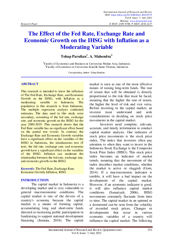 (PDF) The Effect of the Fed Rate, Exchange Rate and Economic Growth on ...
