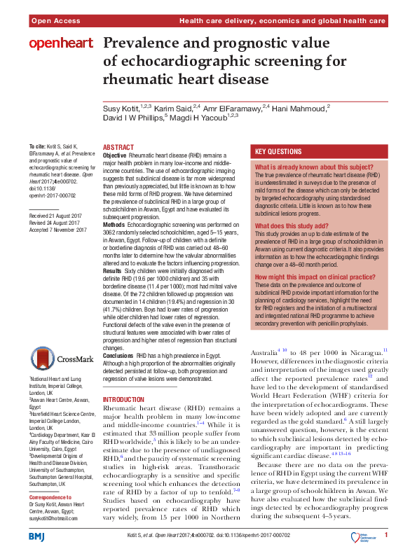 (PDF) Prevalence and prognostic value of echocardiographic screening ...
