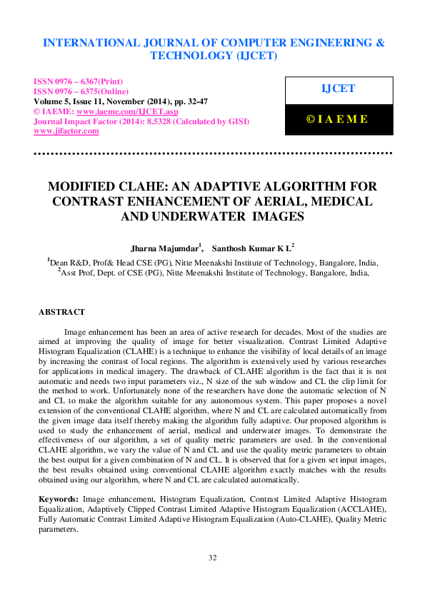 (PDF) MODIFIED CLAHE AN ADAPTIVE ALGORITHM FOR CONTRAST ENHANCEMENT OF