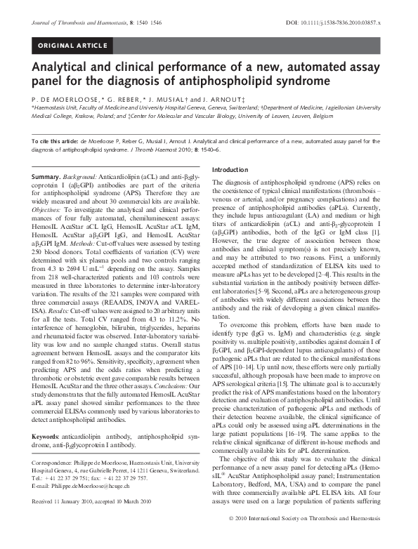(PDF) Analytical and clinical performance of a new, automated assay ...