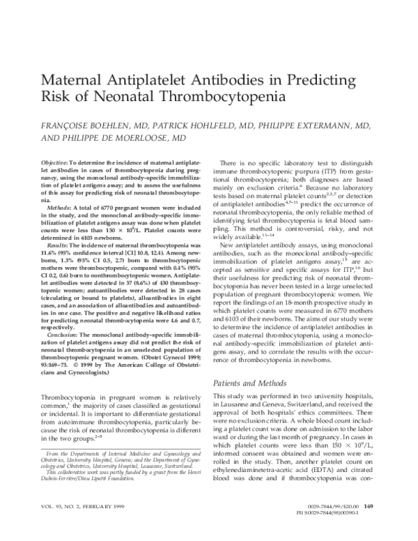 (PDF) Maternal antiplatelet antibodies in predicting risk of neonatal