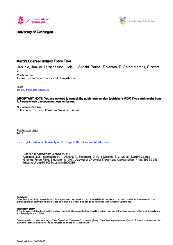 (PDF) The MARTINI coarsegrained force field extension to proteins