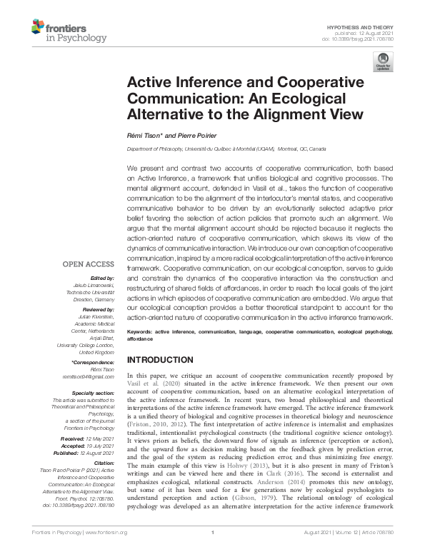 (PDF) Active Inference and Cooperative Communication: An Ecological ...