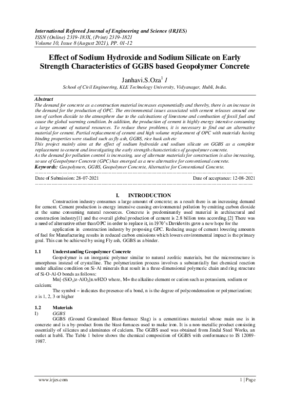 (PDF) Effect of Sodium Hydroxide and Sodium Silicate on Early Strength ...