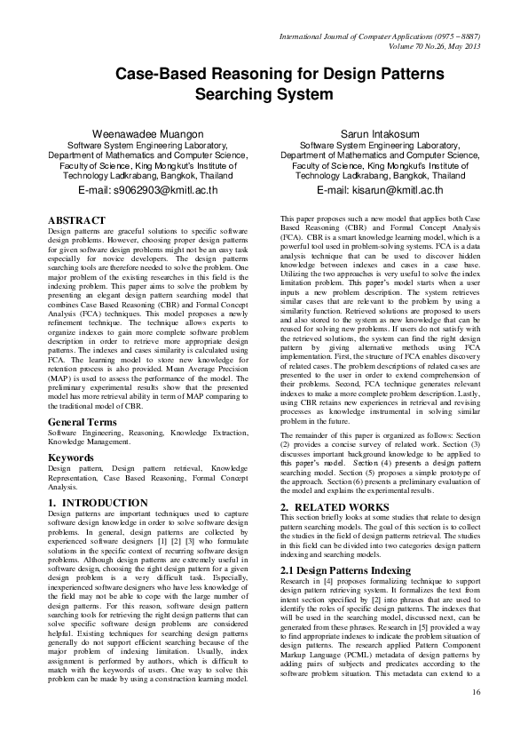 (PDF) Case-based Reasoning for Design Patterns Searching System