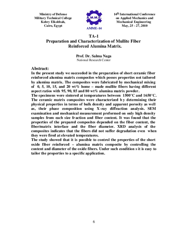(PDF) Preparation and Characterization of Mullite Fiber Reinforced ...