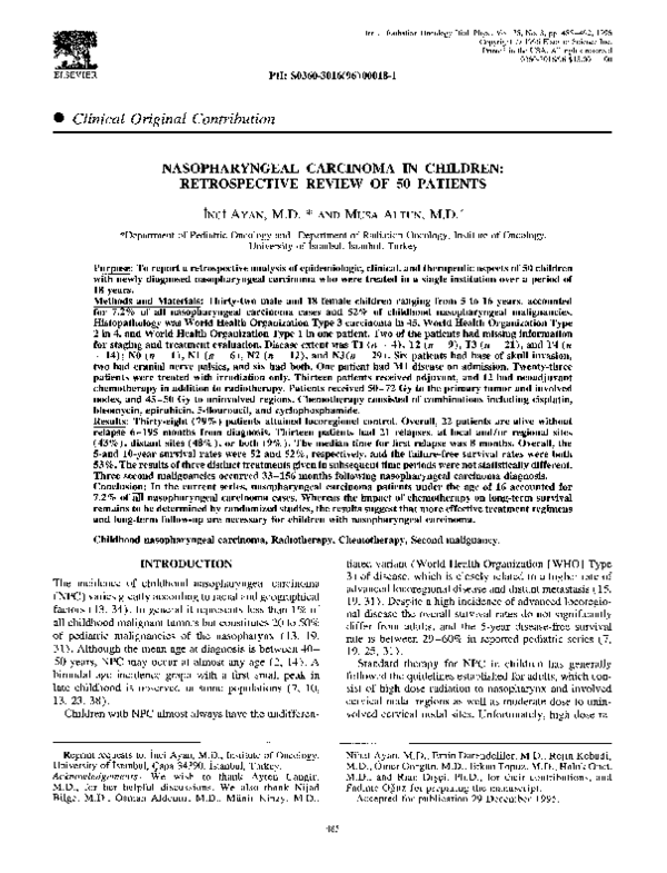 (PDF) Nasopharyngeal carcinoma in children: Retrospective review of 50 ...