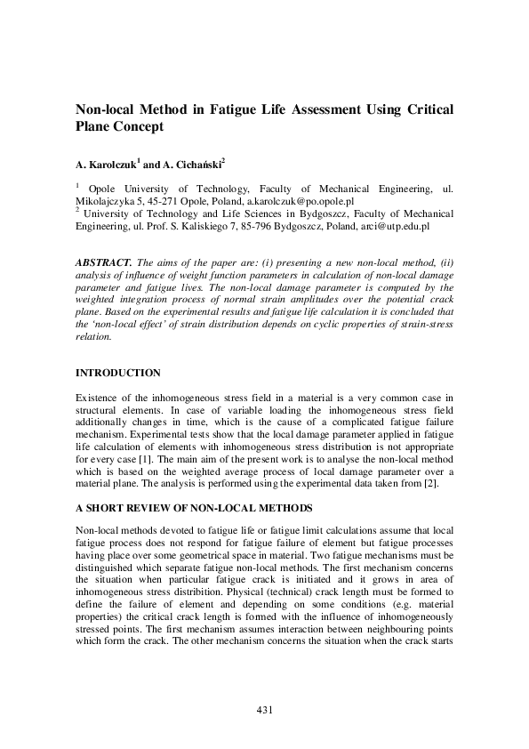 (PDF) Non-local Method in Fatigue Life Assessment Using Critical Plane ...