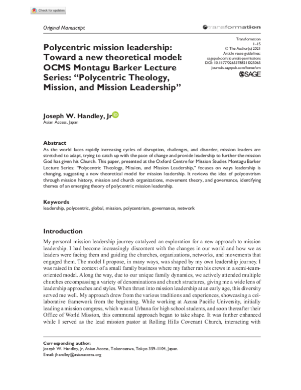 (PDF) Polycentric mission leadership: Toward a new theoretical model ...