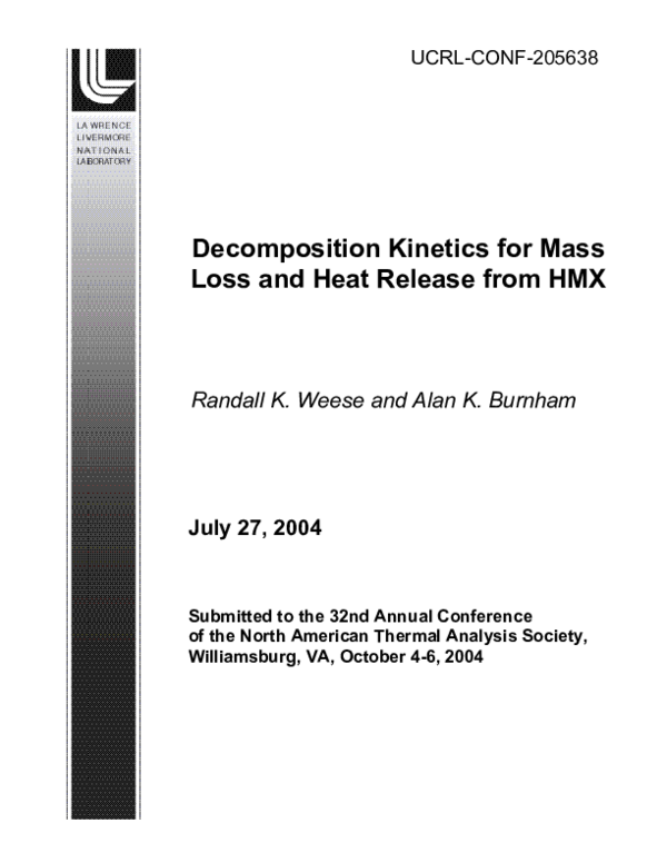 (PDF) Decomposition Kinetics for Mass Loss and Heat Release from HMX