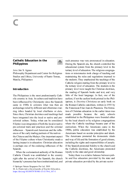 First page of “Catholic Education in the Philippines”