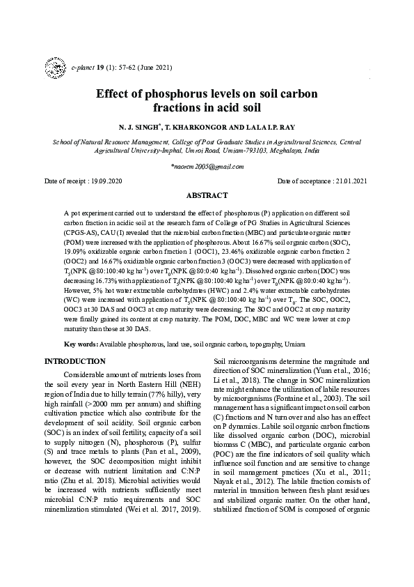 (PDF) Effect of phosphorus levels on soil carbon fractions in acid soil