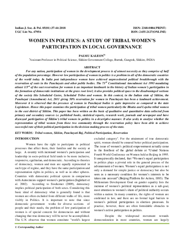 (PDF) WOMEN IN POLITICS: A STUDY OF TRIBAL WOMEN"S PARTICIPATION IN ...