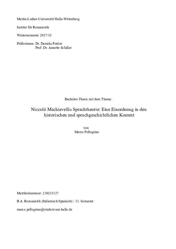 Einordnung In Den Historischen Kontext (PDF) Niccolò Machiavellis Sprachtheorie: Eine Einordnung in den