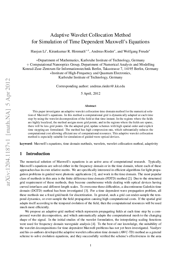 (PDF) Adaptive wavelet collocation method for simulation of a 2D micro ...