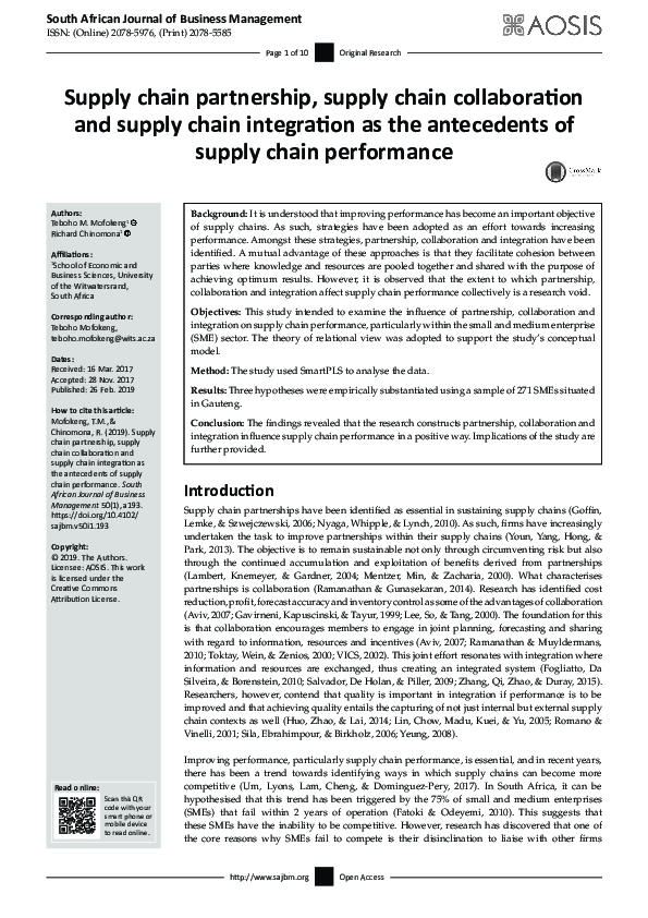 (PDF) Supply chain partnership, supply chain collaboration and supply ...