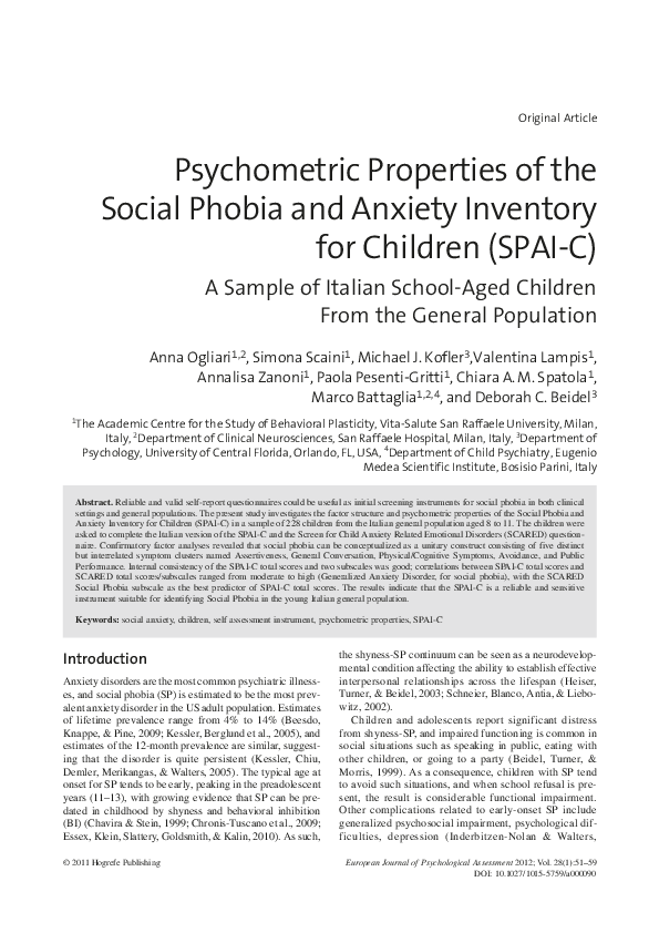 (PDF) Psychometric properties of the social phobia and anxiety ...
