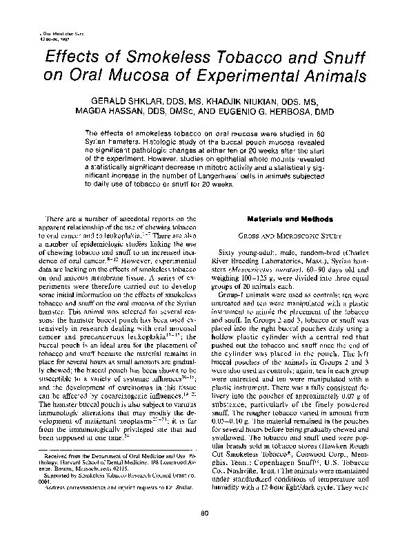 (PDF) Effects of smokeless tobacco and snuff on oral mucosa of ...