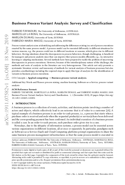 (PDF) Business Process Variant Analysis: Survey and Classification