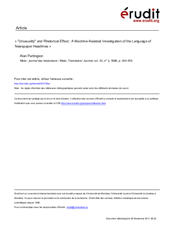  PDF Unusuality And Rhetorical Effect A Machine Assisted Investigation Of The Language Of 