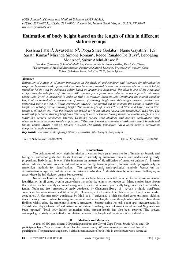 (PDF) Estimation of body height based on the length of tibia in ...