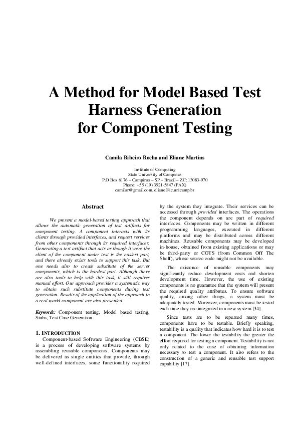 (PDF) A method for model based test harness generation for component ...