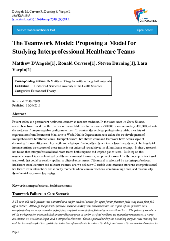 (PDF) The Teamwork Model: Proposing a Model for Studying ...