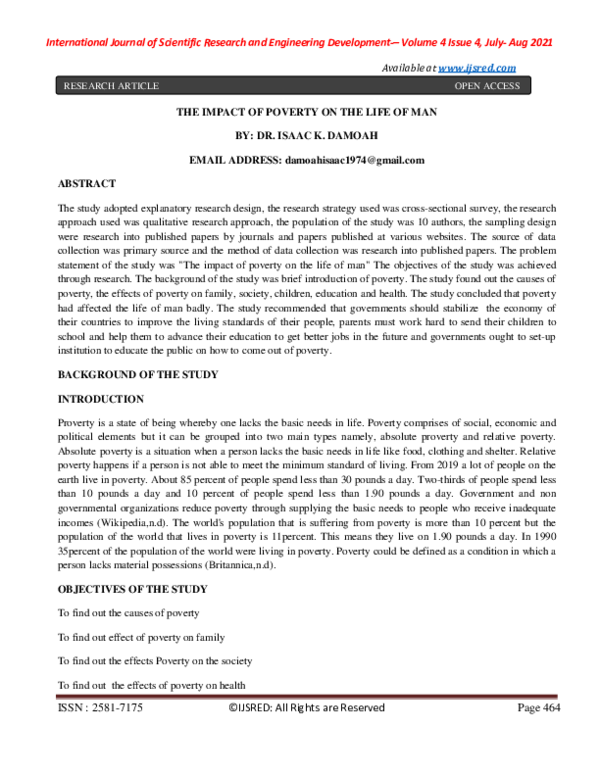 (PDF) THE IMPACT OF POVERTY ON THE LIFE OF MAN