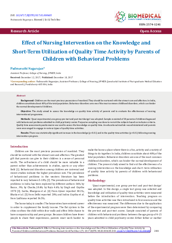 (PDF) Effect of Nursing Intervention on the Knowledge and Short- Term ...