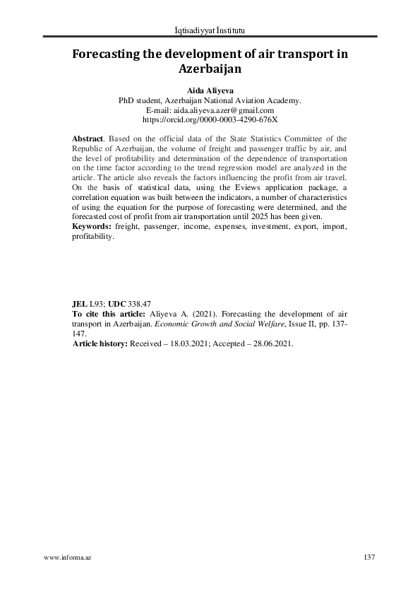 (PDF) Forecasting the development of air transport in Azerbaijan