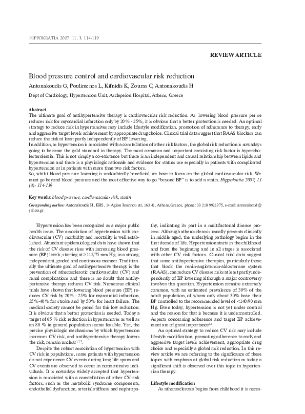 (PDF) Blood pressure control and cardiovascular risk reduction