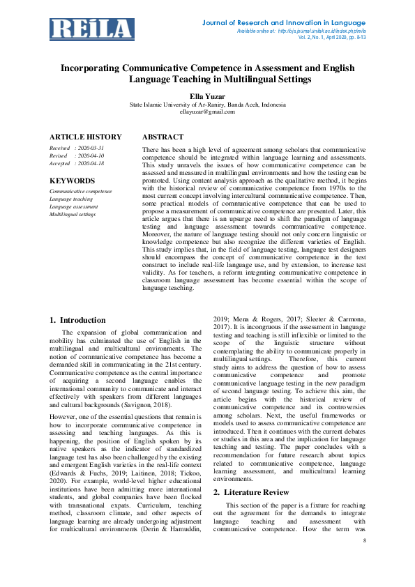 (PDF) Incorporating Communicative Competence in Assessment and English ...