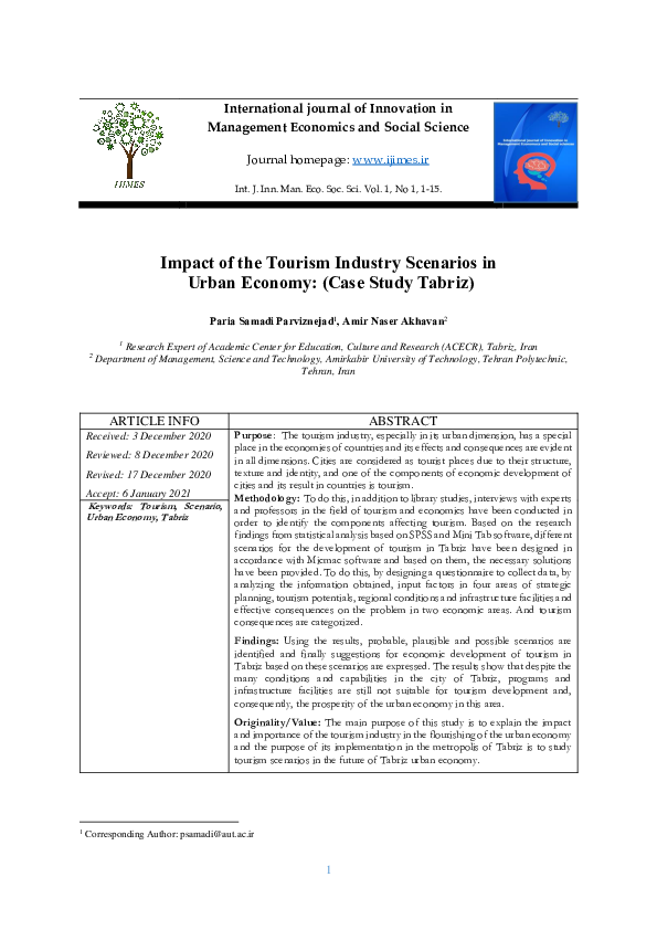 (PDF) Impact of the Tourism Industry Scenarios in Urban Economy: (Case ...