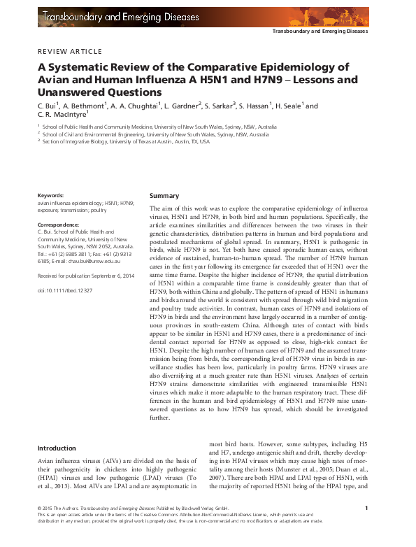(PDF) A Systematic Review of the Comparative Epidemiology of Avian and ...