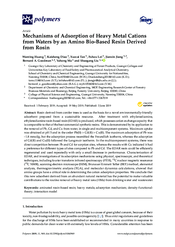 (PDF) Mechanisms of Adsorption of Heavy Metal Cations from Waters by an ...