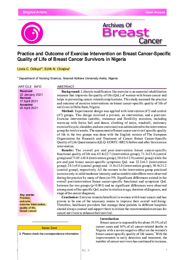 (PDF) Practice and Outcome of Exercise Intervention on Breast Cancer ...