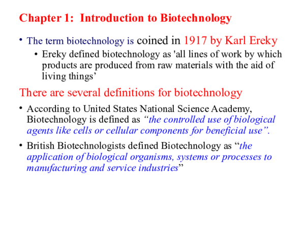 (PPT) Chapter 1 Introduction to Biotechnology
