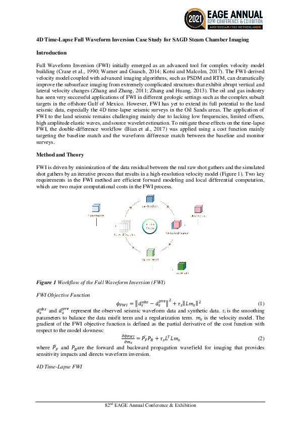 (PDF) 4D Time-Lapse Full Waveform Inversion Case Study for SAGD Steam ...