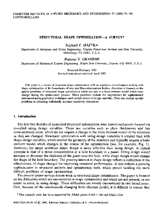 (PDF) Structural shape optimization—A survey