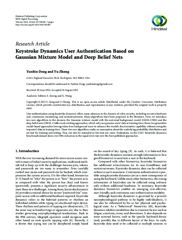 (PDF) Keystroke Dynamics User Authentication Based on Gaussian Mixture ...