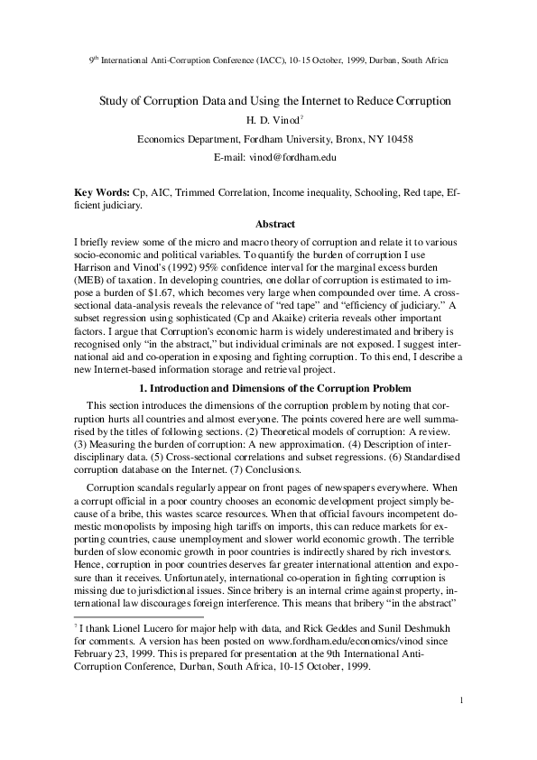 (PDF) Study of corruption data and using the internet to reduce corruption