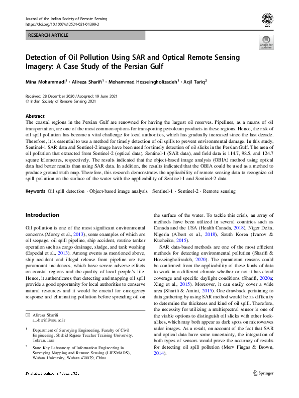 (PDF) Detection of Oil Pollution Using SAR and Optical Remote Sensing ...