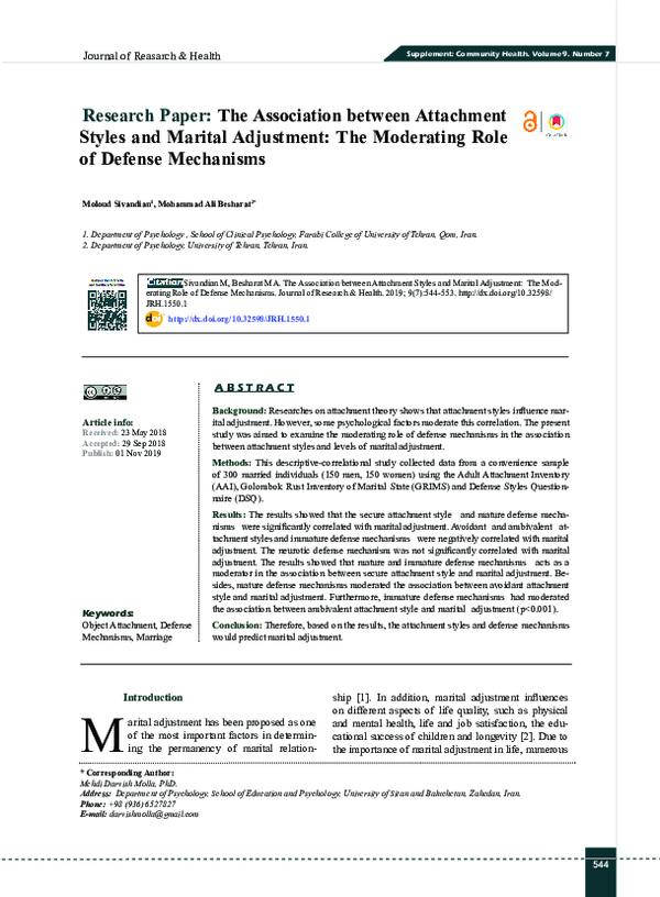 (PDF) The Association between Attachment Styles and Marital Adjustment ...