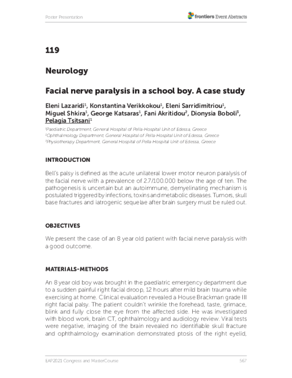 (PDF) Facial nerve paralysis in a school boy. A case study