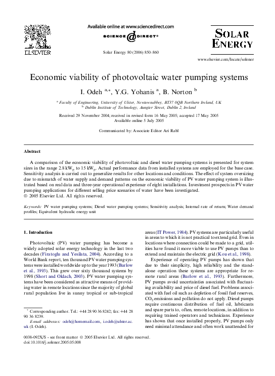 (PDF) Economic viability of photovoltaic water pumping systems