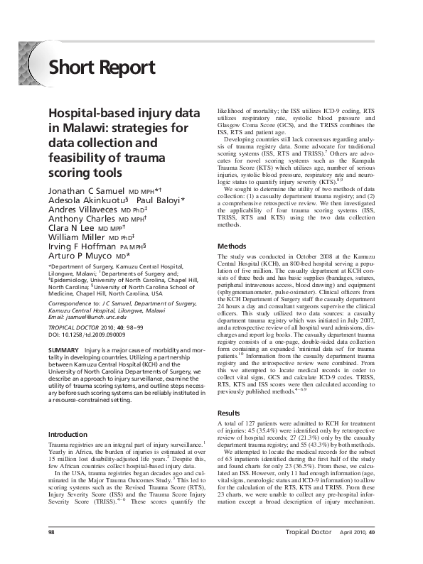(PDF) Hospital-based injury data in Malawi: strategies for data ...