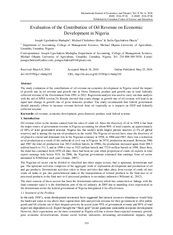 (PDF) Evaluation of the Contribution of Oil Revenue on Economic ...