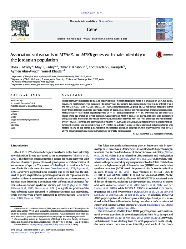 (PDF) Associations of variants in MTHFR and MTRR genes with male ...