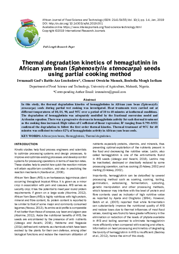 (PDF) Thermal degradation kinetics of hemaglutinin in African yam bean ...