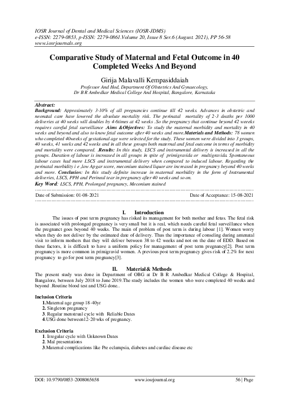 (PDF) Comparative Study of Maternal and Fetal Outcome in 40 Completed ...